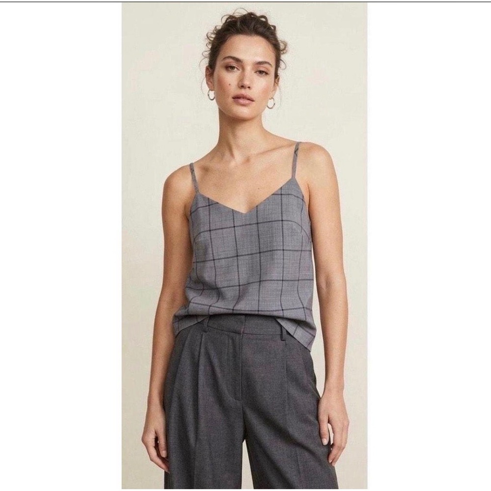 Banana Republic Grey Windowpane Plaid Lightweight Wool Cami Top 795533-00 Small